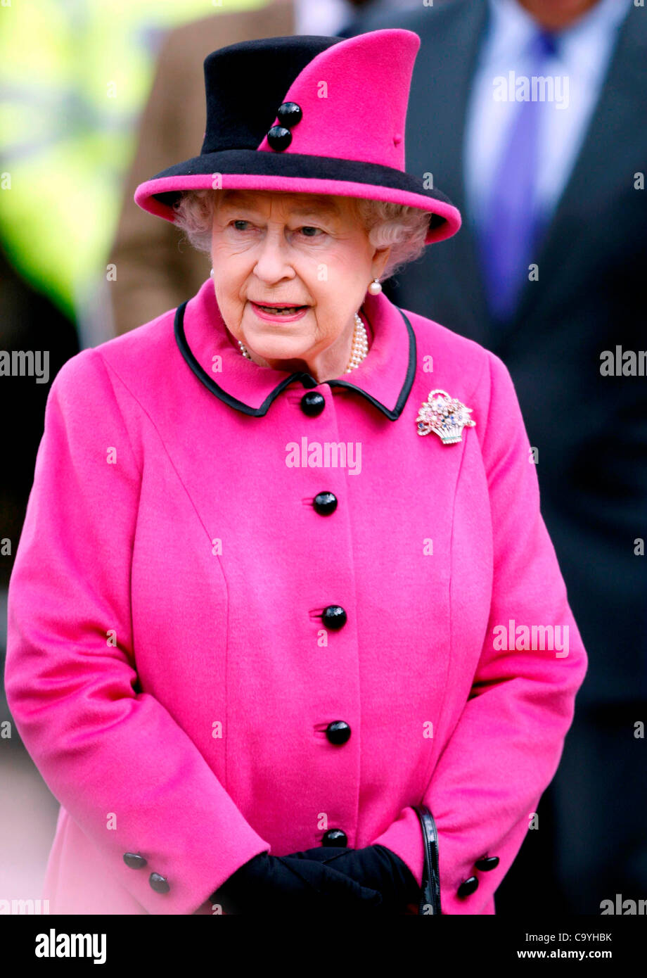 La REINE ELIZABETH II LA FAMILLE ROYALE 08 Mars 2012 L'UNIVERSITÉ DE MONTFORT de Leicester en Angleterre Banque D'Images
