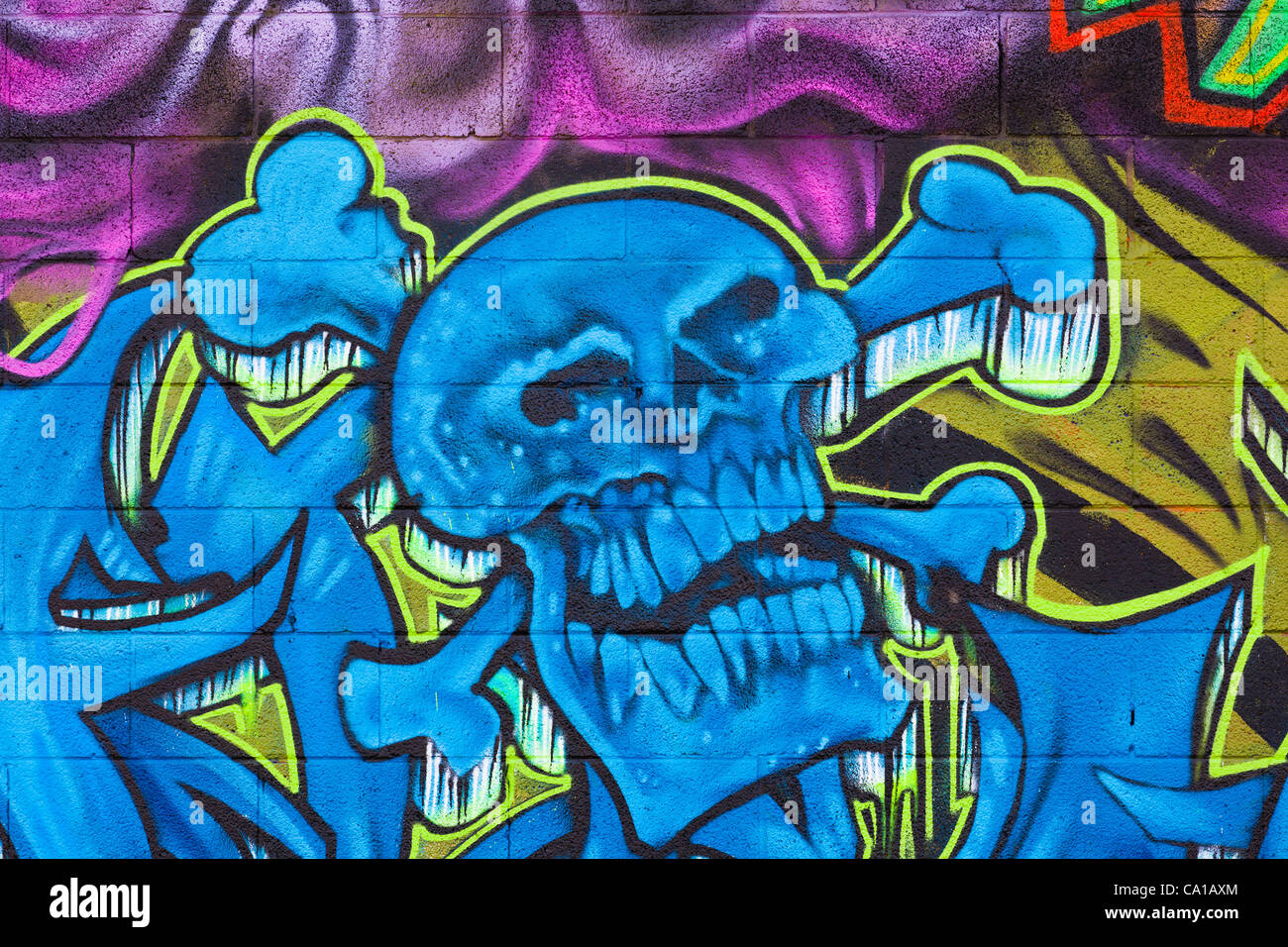 Détails de fresque graffiti par Justin Nimrod décorer l'installation de stockage murs de clôture et d'approvisionnement à l'Acoma à Denver, Colorado, le 18 mars 2012. Le propriétaire de l'établissement permettre graffiti artistes de s'exprimer à l'installation. Banque D'Images