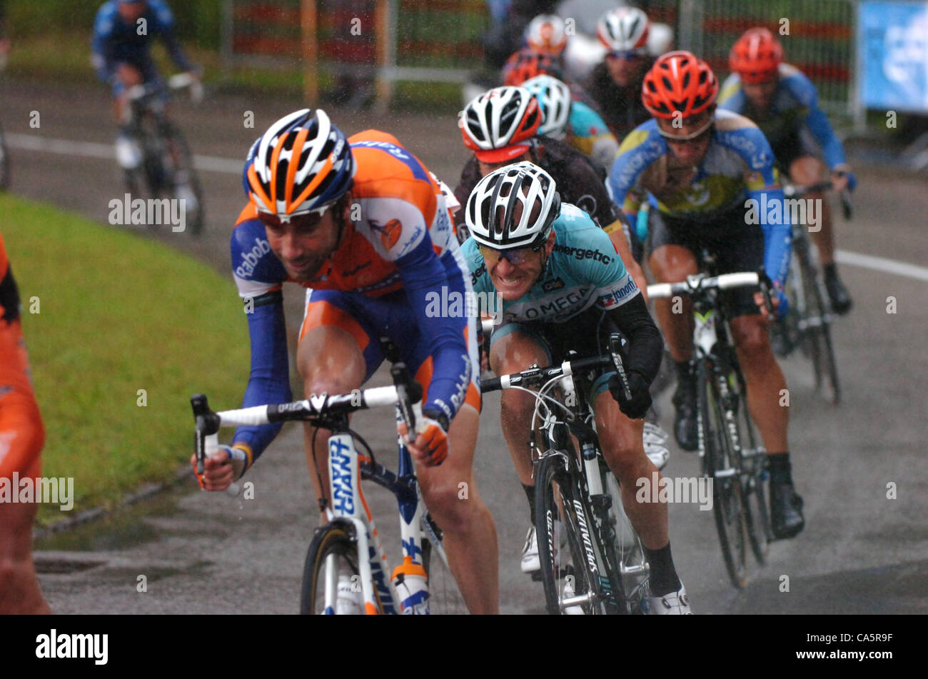 12.06.2012. Aarbrg, Suisse. Tour de Suisse, l'étape 04 - Aarberg Trimbach, Omega Pharma - Quick Step 2012, Levi Leipheimer, Trimbach Banque D'Images 12.06.2012. Aarbrg, Suisse. Tour de Suisse, l'étape 04 - Aarberg Trimbach, Omega Pharma - Quick Step 2012, Levi Leipheimer, Trimbach Banque D'Images