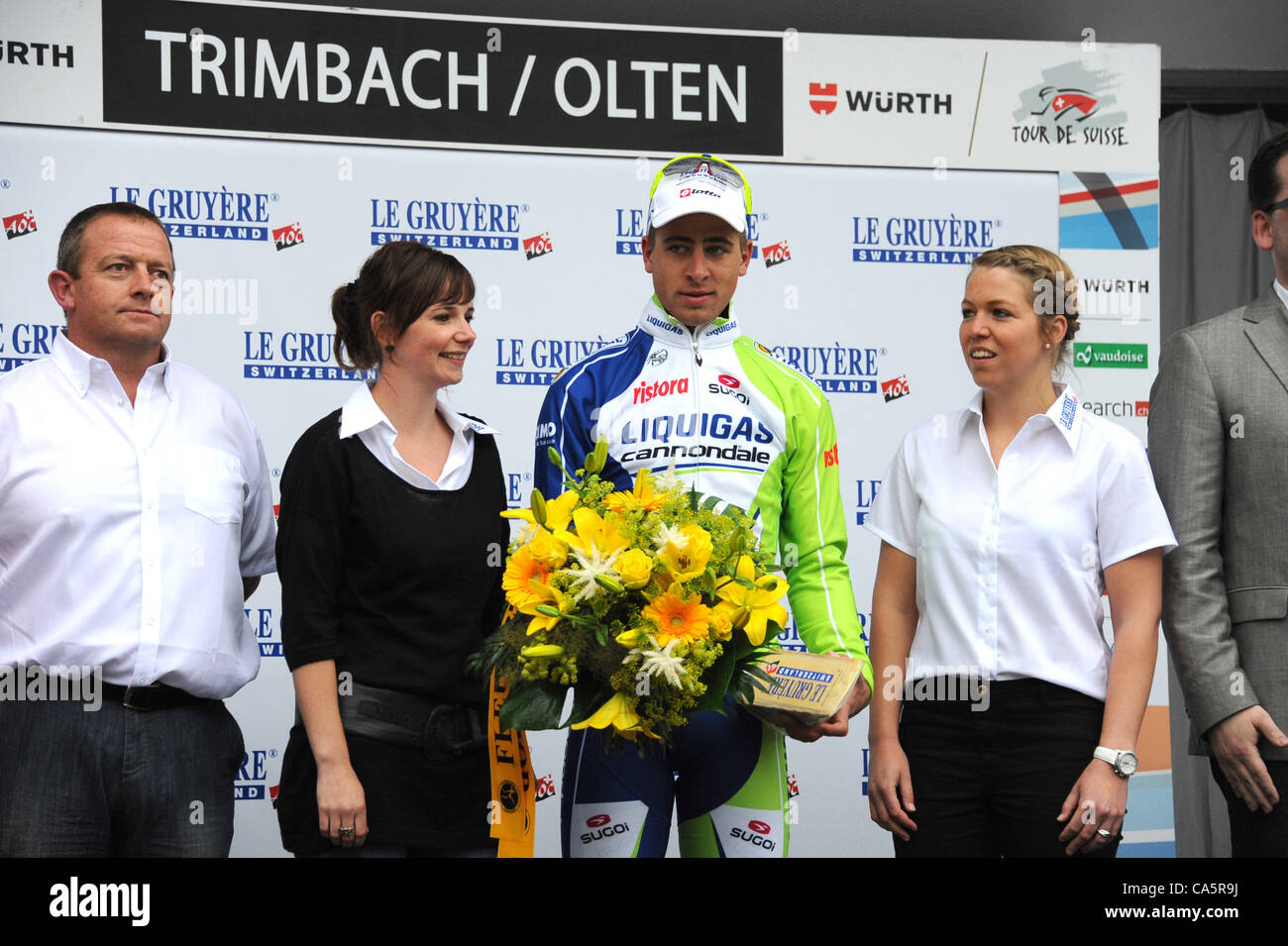 12.06.2012. Aarbrg, Suisse. Tour de Suisse, l'étape 04 - Aarberg, Trimbach 2012 Liquigas, Peter Sagan sur le podium à TRIMBACH Banque D'Images 12.06.2012. Aarbrg, Suisse. Tour de Suisse, l'étape 04 - Aarberg, Trimbach 2012 Liquigas, Peter Sagan sur le podium à TRIMBACH Banque D'Images