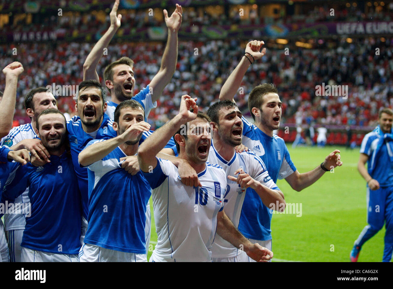 Grèce / Grèce RUSSIE CÉLÈBRENT LA VICTOIRE DU STADE NATIONAL DE VARSOVIE POLOGNE 16 Juin 2012 Banque D'Images