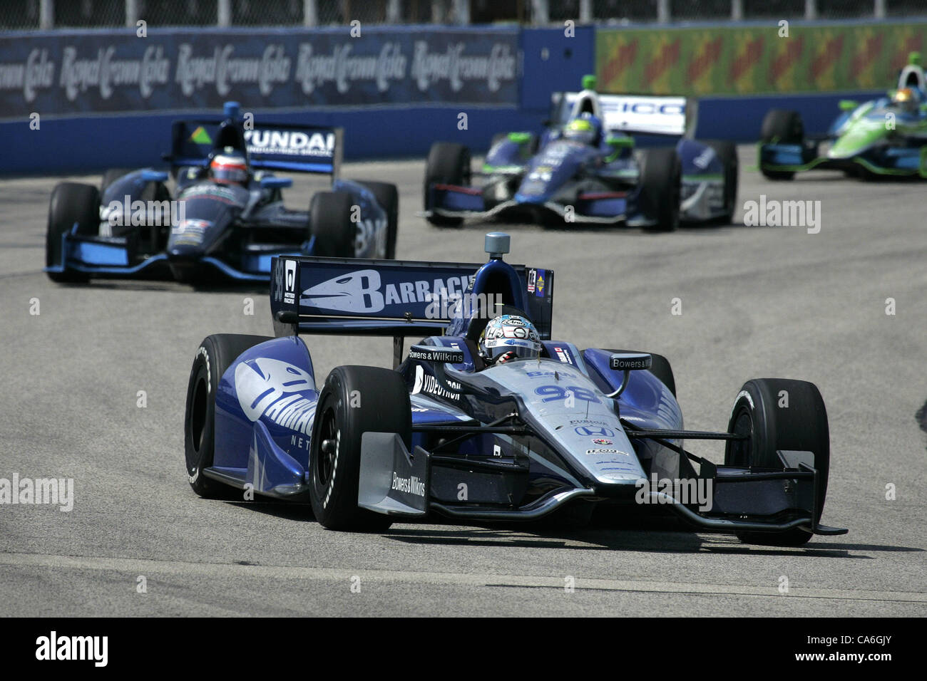 16 juin 2012 - Milwaukee, Wisconsin, États-Unis - IZOD Indycar Series, IndyFest Milwaukee, Milwaukee, WI, 15 et 16 juin 2012, Alex Tagliani, Team Barracuda - BHA, RUBENS BARRICHELLO, KV Racing Technology, Tony Kanaan, KV Racing Technology. (Crédit Image : © Ron Bijlsma/ZUMAPRESS.com) Banque D'Images