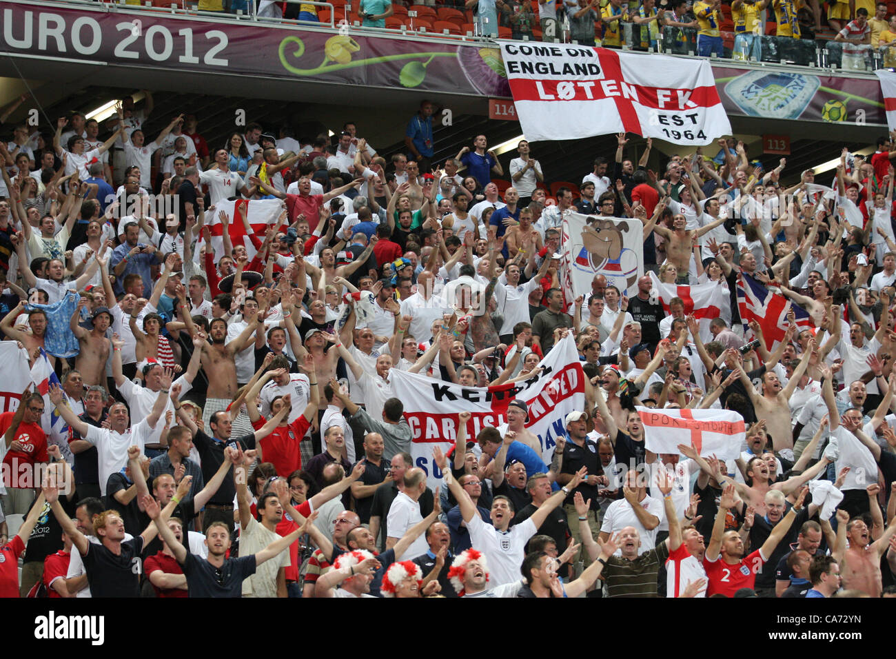 L'ANGLETERRE SUR DES FANS de sifflet final l'Angleterre v l'UKRAINE EURO 2012 UKRAINE UKRAINE DONETSK DONBASS ARENA 19 Juin 2012 Banque D'Images