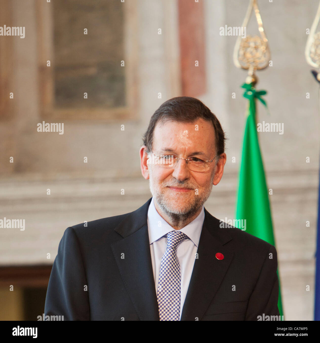 Quatre NATIONS SUMMIT À ROME, ITALIE. Le premier ministre Espagnol Mariano Rajoy s'exprimant lors de la conférence de presse de quatre nations, sommet entre la France, l'Allemagne, l'Italie et l'Espagne à la Villa Madama, à Rome, Italie. 22/06/2012 Banque D'Images