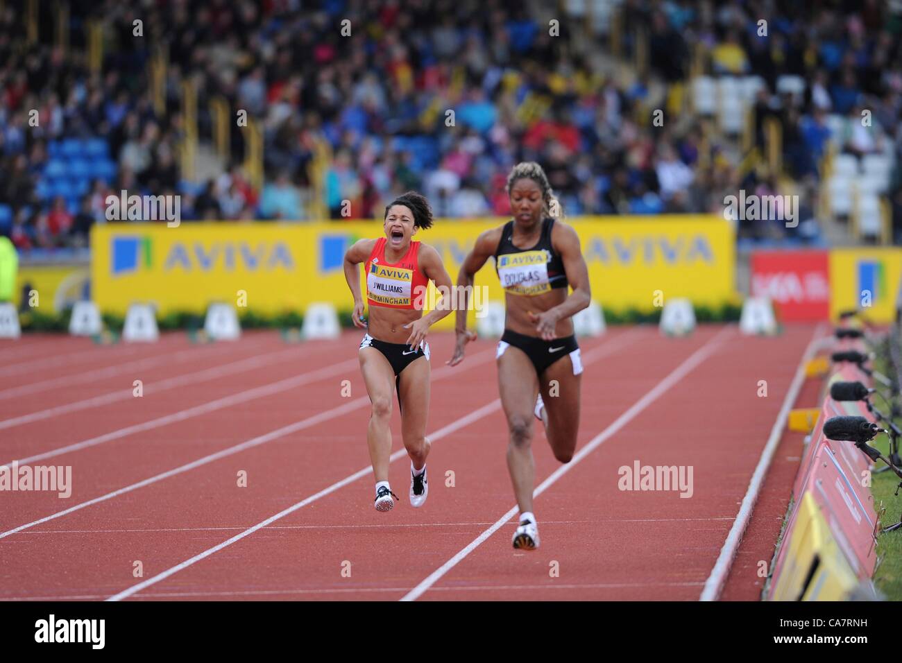 23.06.2012 Birmingham England Jodie Williams est blessé au cours de l'Aviva essais au stade Alexandra. Banque D'Images