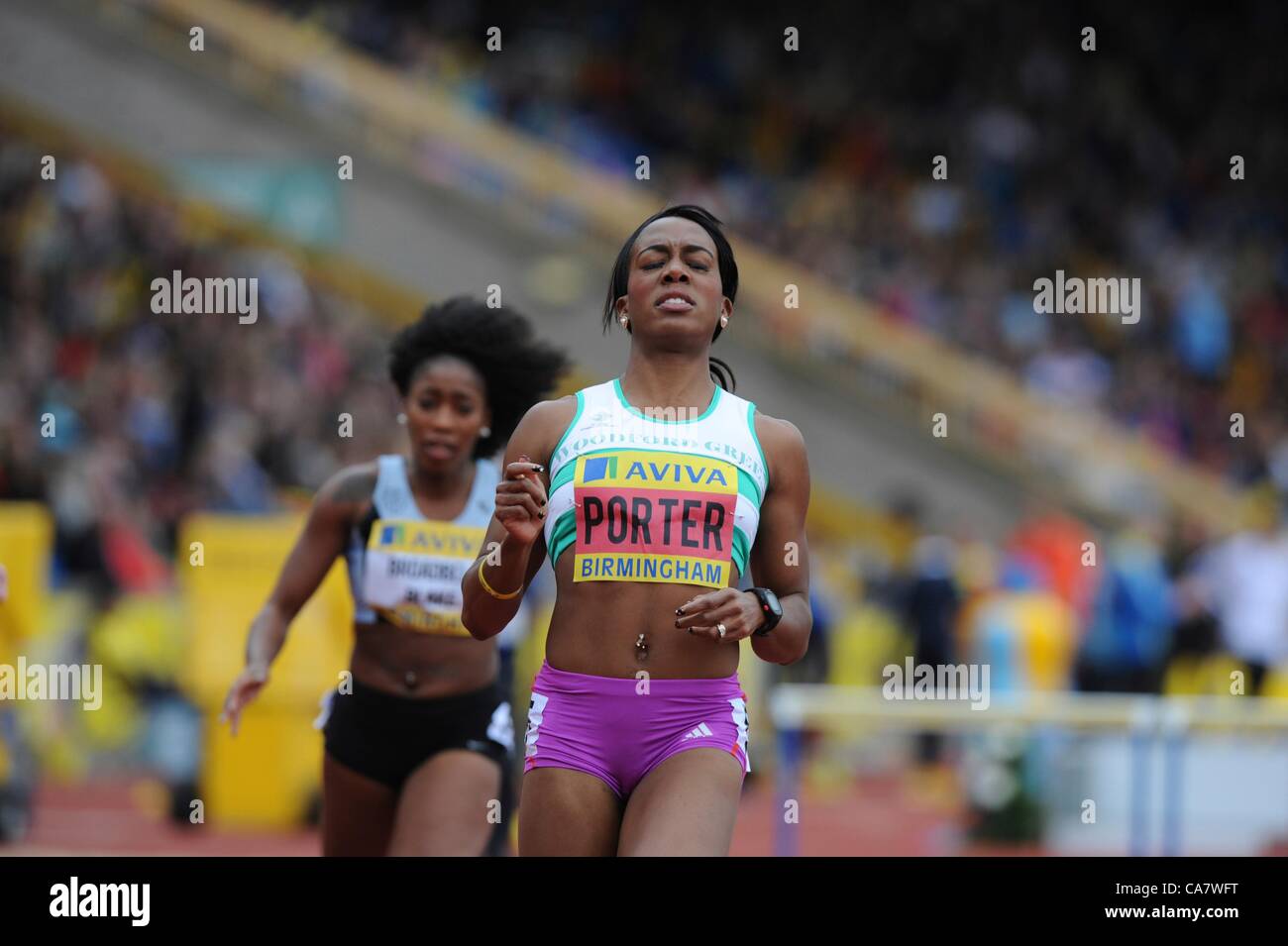 23.06.2012 Birmingham England finale 100m femmes, Tiffany Porter est 2e à l'Aviva essais au stade Alexandra. Banque D'Images