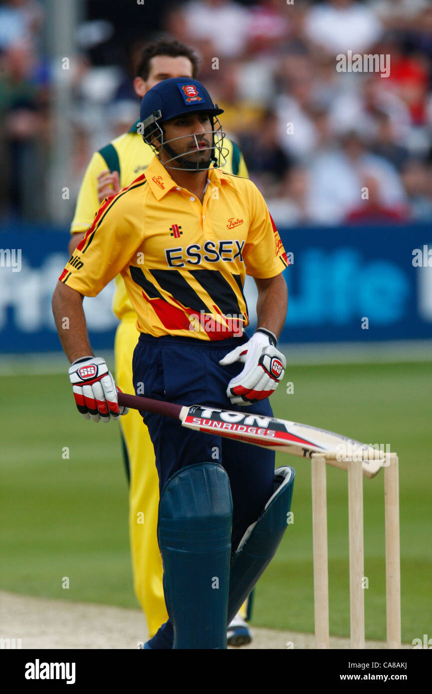 26.06.12 Chelmsford, Angleterre : Ravinder Bopara d'Essex County Cricket lors d'adéquation entre l'Essex et l'Australie a joué à la Ford County Ground le 26 juin 2012 à Chelmsford, Royaume-Uni Banque D'Images