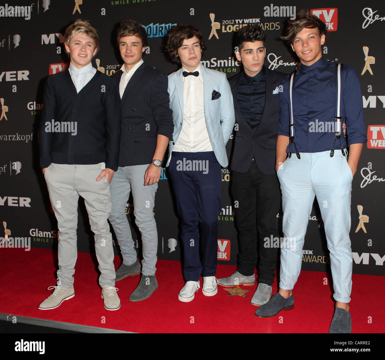 Une Direction sur le tapis rouge à la Melbourne Logie Awards, le 15 avril 2012. Banque D'Images