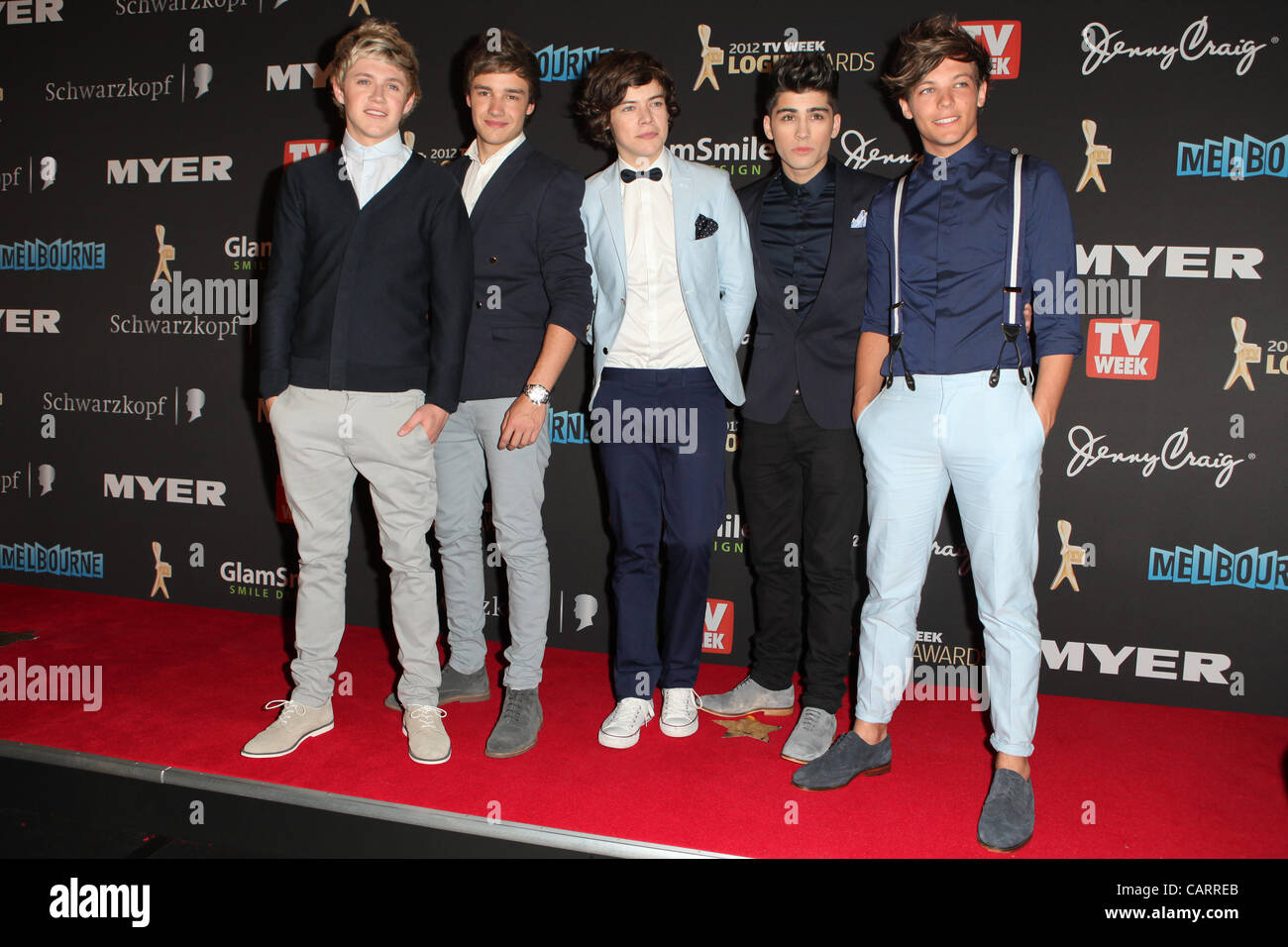 Une Direction sur le tapis rouge à la Melbourne Logie Awards, le 15 avril 2012. Banque D'Images