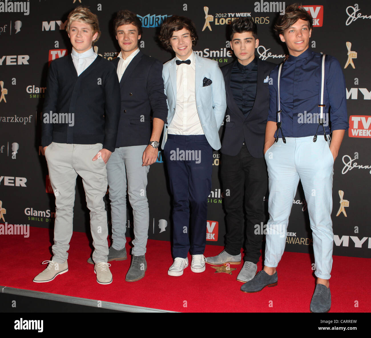 Une Direction sur le tapis rouge à la Melbourne Logie Awards, le 15 avril 2012. Banque D'Images