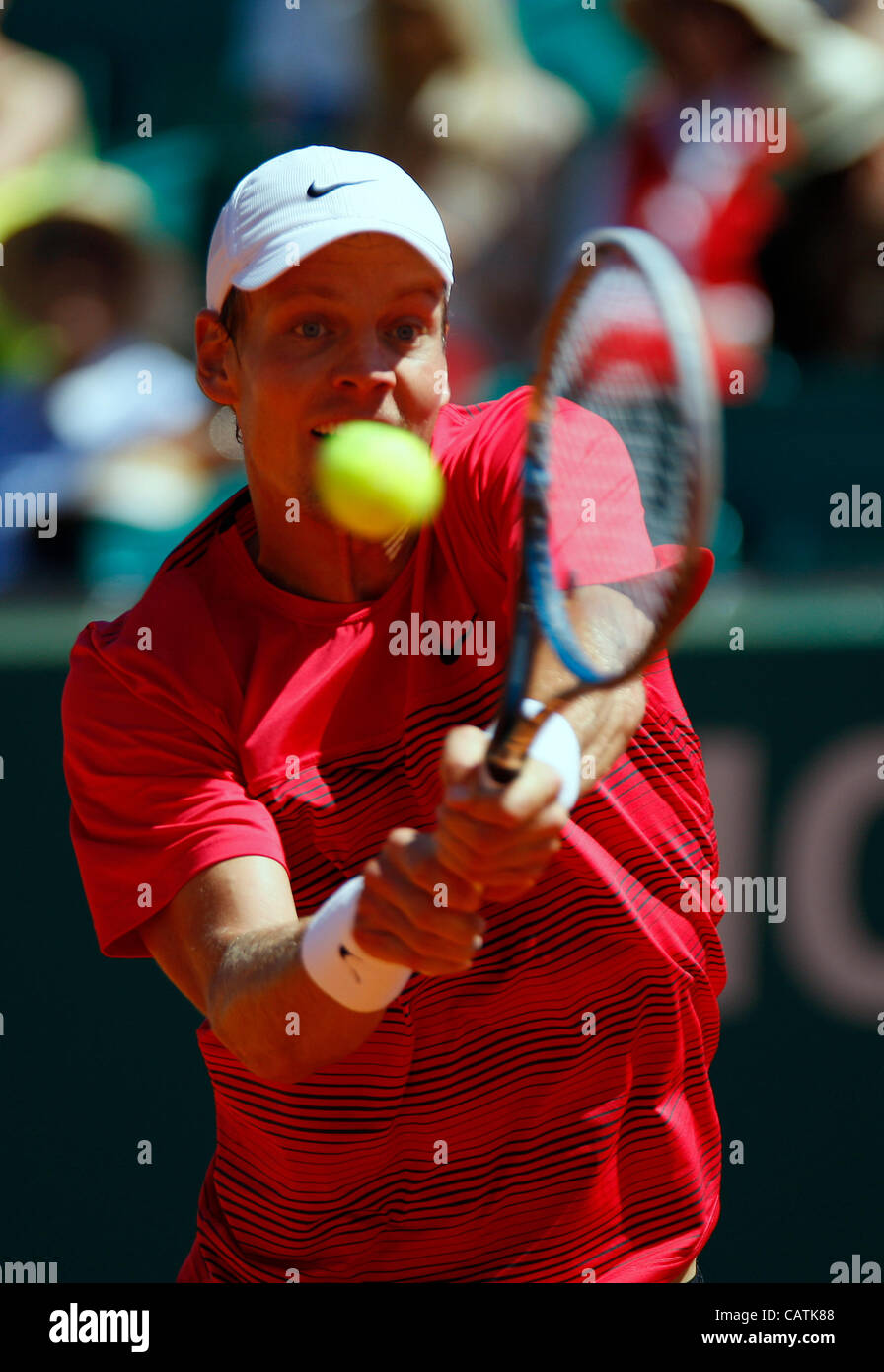 21.04.2012 Monte Carlo, Monaco. Tomas Berdych (CZE) en action contre Novak Djokovic (SRB) au cours de la S-Finall du Monte-Carlo Rolex Masters 2012 joué au Monte Carlo Country Club, Monaco. Banque D'Images 21.04.2012 Monte Carlo, Monaco. Tomas Berdych (CZE) en action contre Novak Djokovic (SRB) au cours de la S-Finall du Monte-Carlo Rolex Masters 2012 joué au Monte Carlo Country Club, Monaco. Banque D'Images