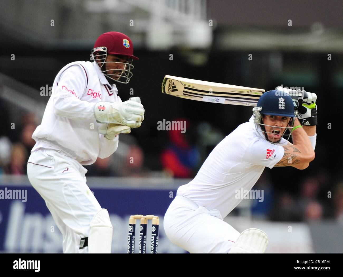 18.05.2012 Londres, Angleterre. Kevin Pietersen en action durant le premier test entre l'Angleterre et Antilles de seigneurs. Banque D'Images