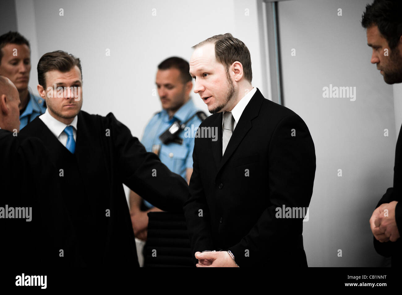 Oslo, Norvège. 21/05/2012. Attentats terroristes et extrémistes de droite Anders Behring Breivik comparaît devant le tribunal au cours de ses dix semaines à Oslo palais de justice. Banque D'Images