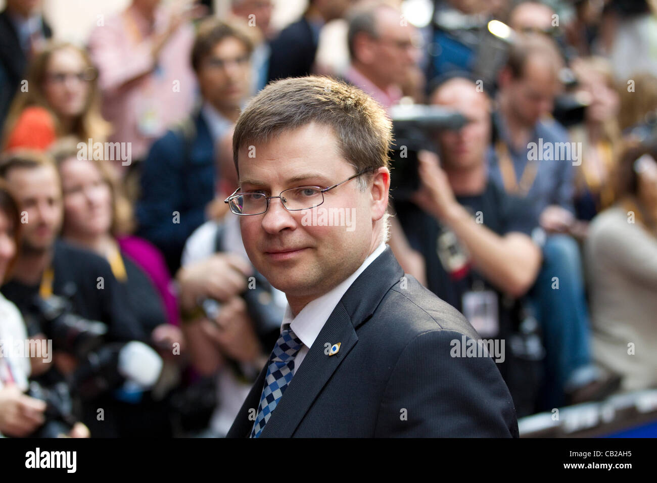 Conseil européen, Bruxelles, Belgique. 23.05.2012 photo montre M. Valdis Dombrovskis, Premier Ministre de Lettonie, en arrivant à la dîner informel des chefs d'État ou de gouvernement de pays membres de l'Union européenne, Bruxelles, Belgique. Banque D'Images