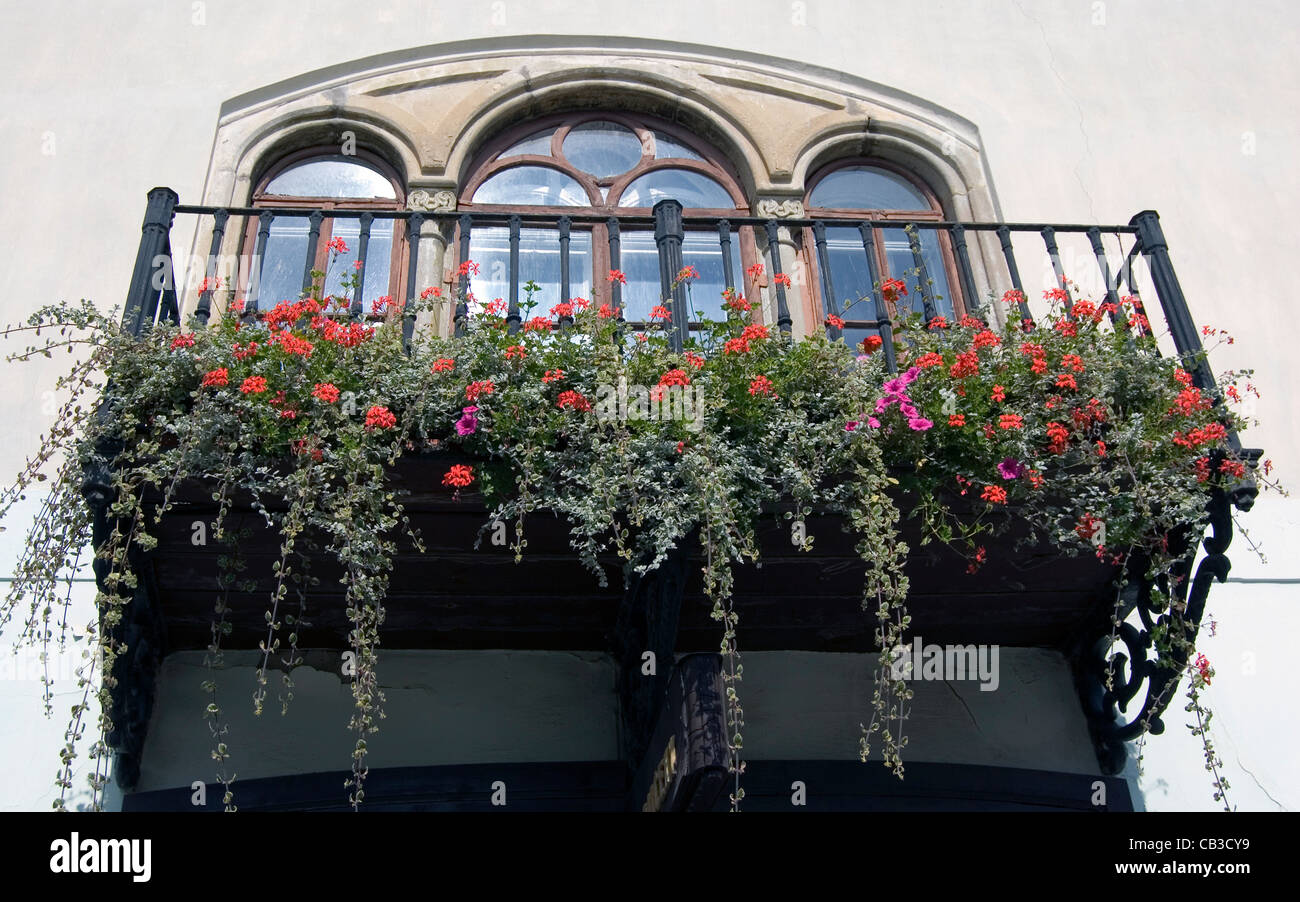Balcon avec des fleurs Banque D'Images