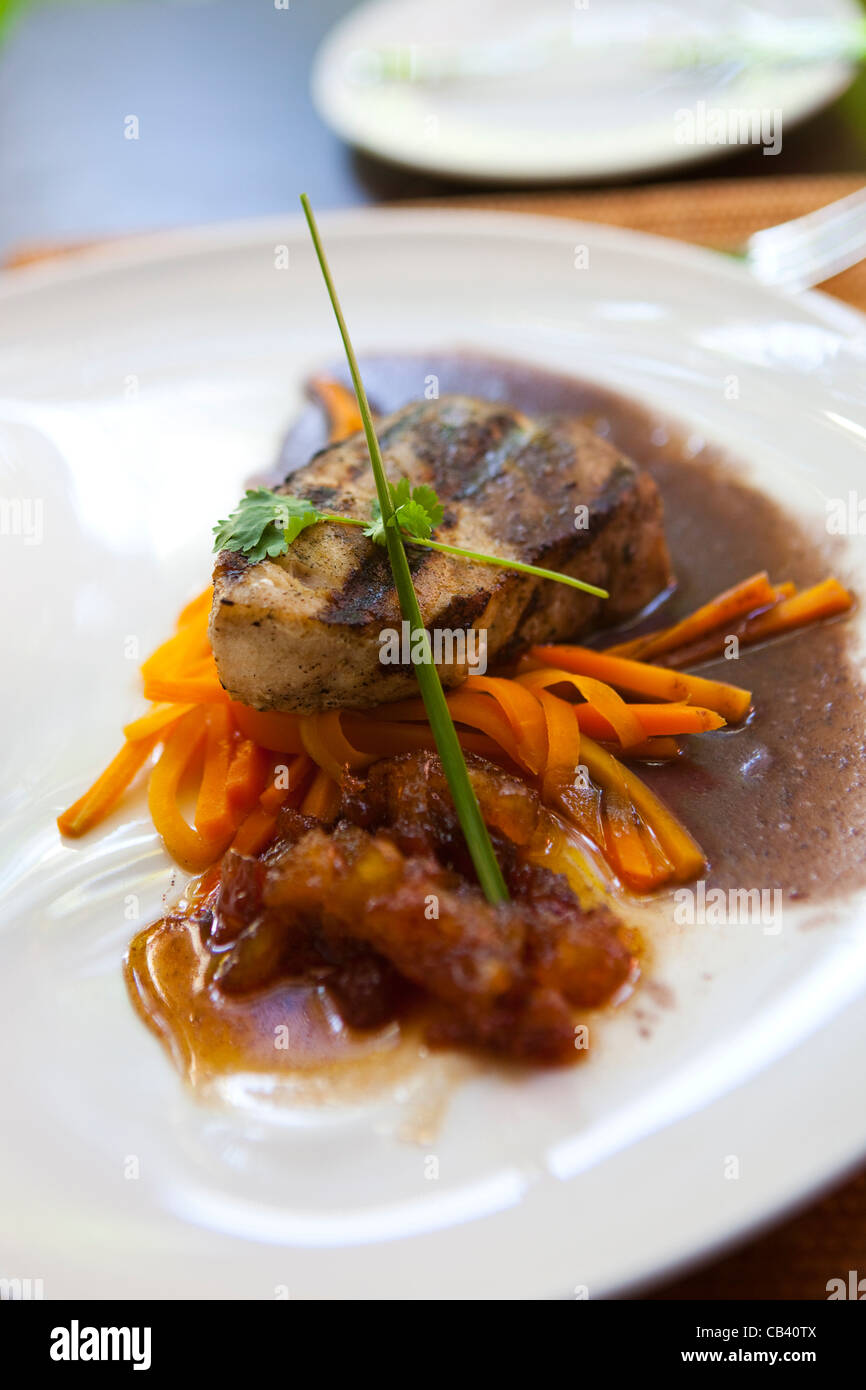 Le Mexique, Yucatán, Close up de steak de thon aux carottes Maya Banque D'Images