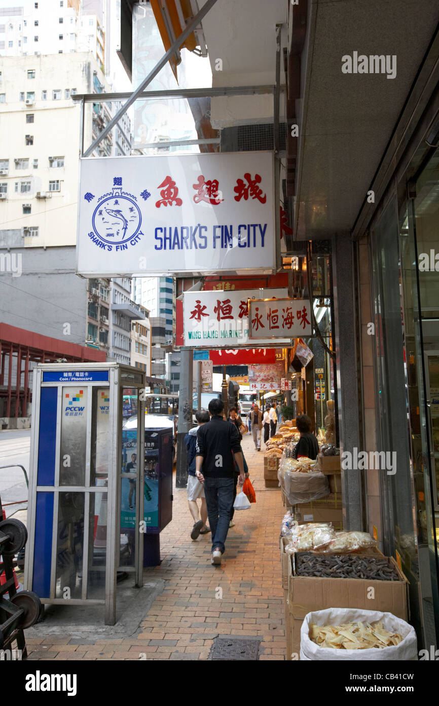 Inscrivez-vous pour la ville de fruits de mer séchés ailerons de requin shop sur Sheung Wan rue de fruits de mer séchés sur des voeux Road West Hong Kong Hong Kong Island Banque D'Images