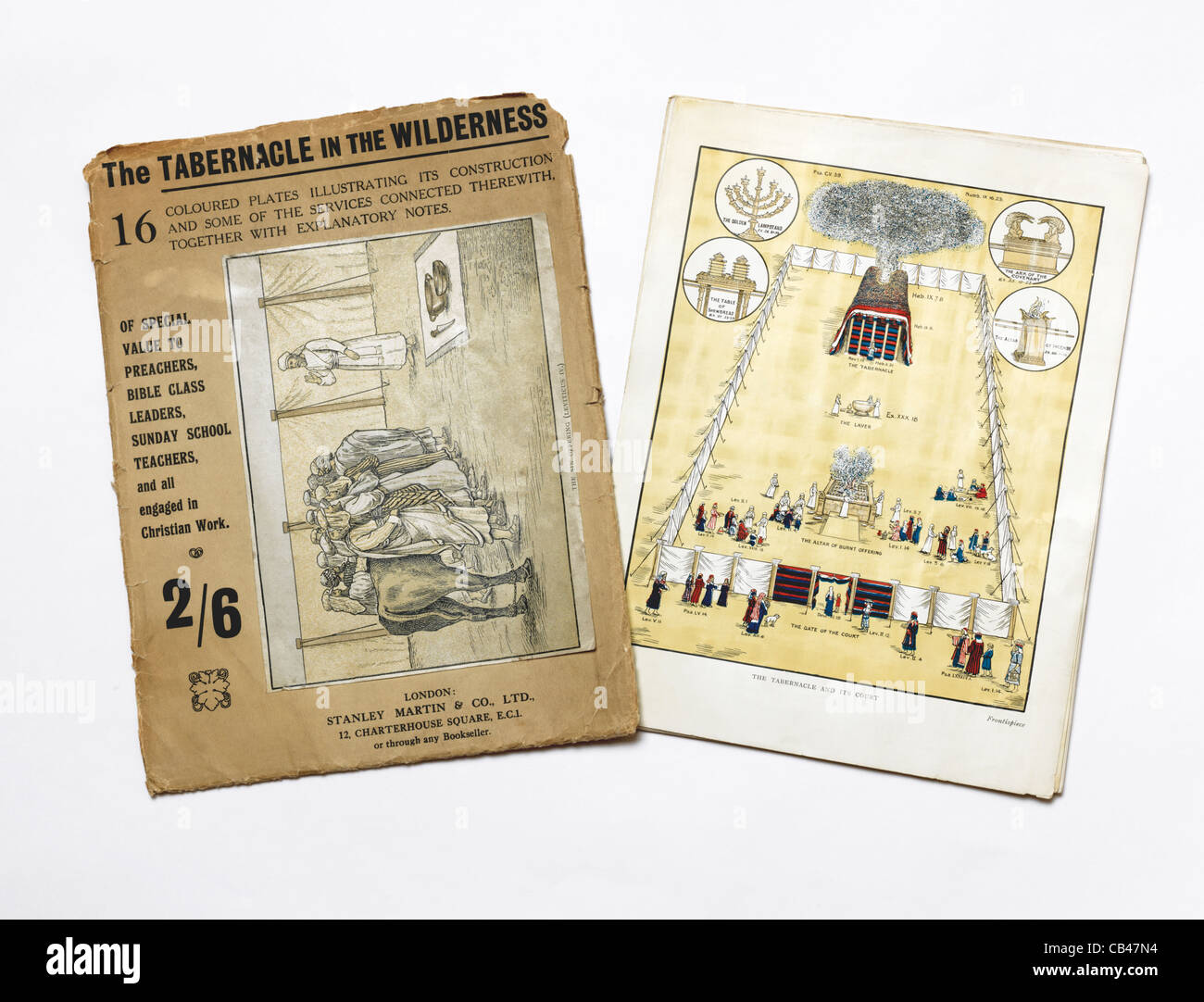 Le Tabernacle dans le désert couvrir avec une illustration de l'offrande et une plaque illustrant le Tabernacle et ses Cou Banque D'Images