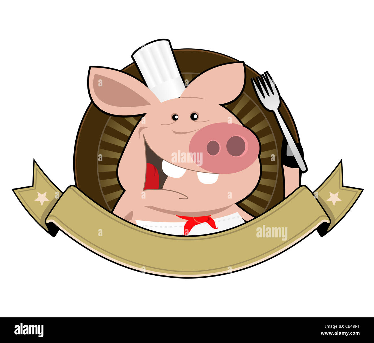 Illustration d'un cochon cuisinier chef holding banner fork Banque D'Images Illustration d'un cochon cuisinier chef holding banner fork Banque D'Images