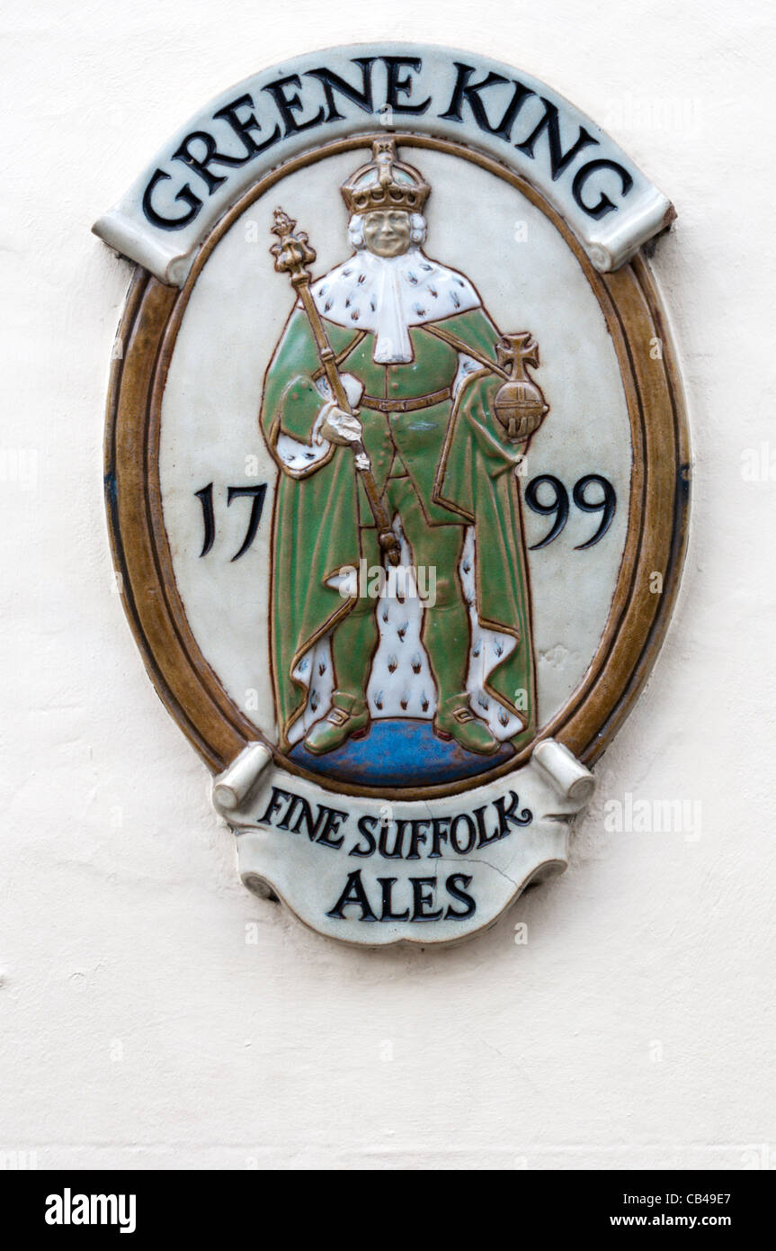 Un signe pour le East Anglian Brewery, Greene King. Banque D'Images