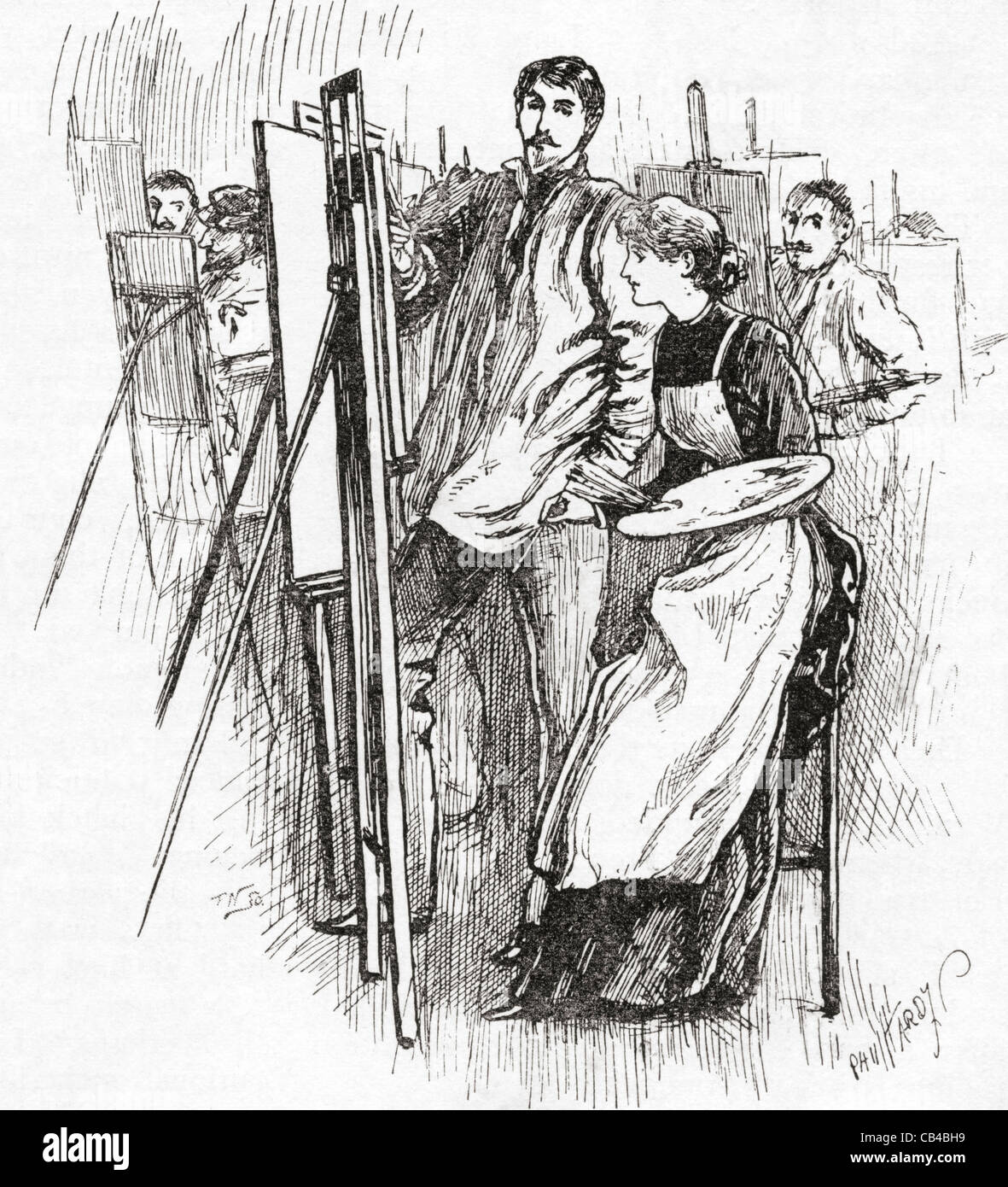 Femme de la peinture dans l'atelier du 19ème siècle. Banque D'Images