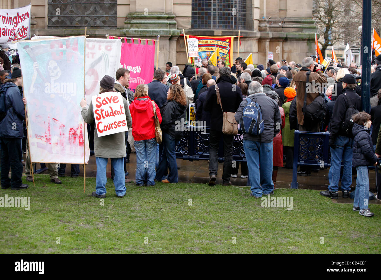 Manifestation contre Birmingham City Council de coupures d'emplois. Qui a eu lieu dans le centre-ville en février 2011. Banque D'Images