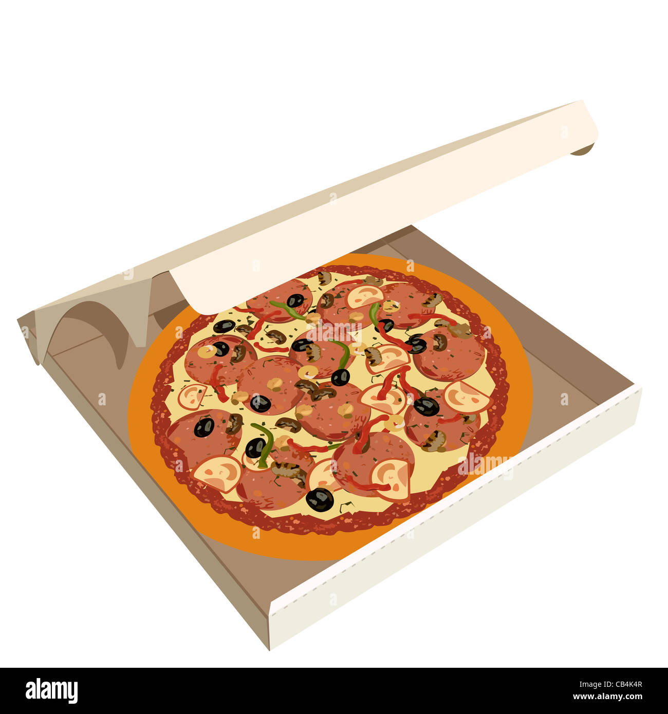 Illustration réaliste dans la case à pizza - vector Banque D'Images