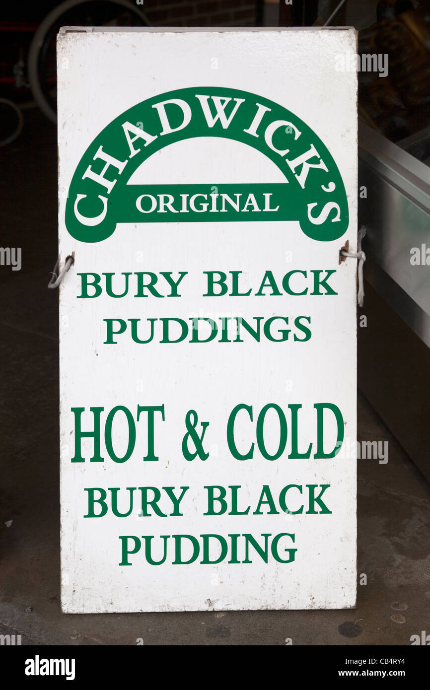 Boudin Noir Original Chadwicks caler au marché de Bury Banque D'Images