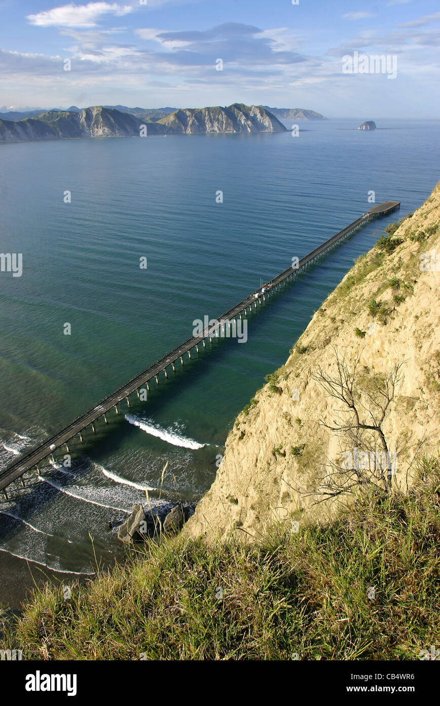 Tolaga Bay wharf construit au début des années 1800 pour le commerce du lin florissante de l'époque. Tolaga Bay, sur la côte est, dans la Nouvelle-Zélande Banque D'Images