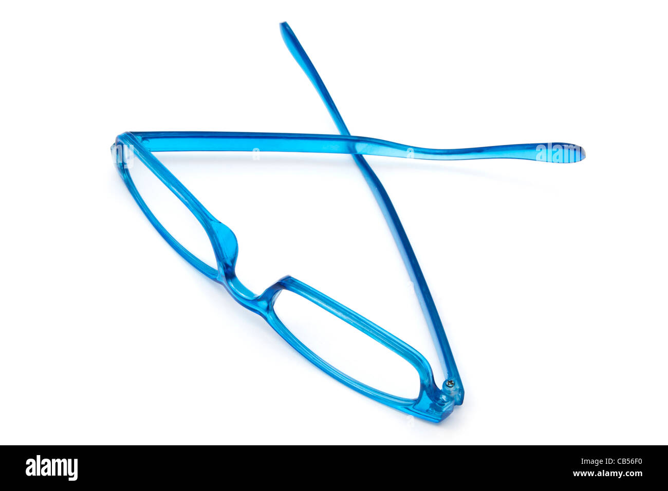 Belles lunettes bleu sur fond blanc gros plan Banque D'Images