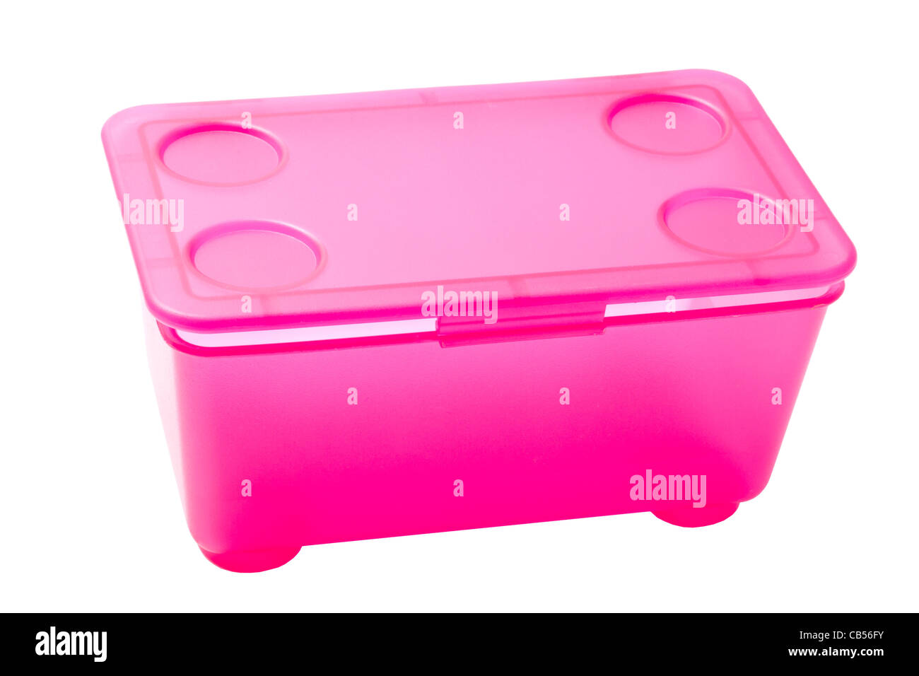 Boîte en plastique rose isolé sur fond blanc Banque D'Images