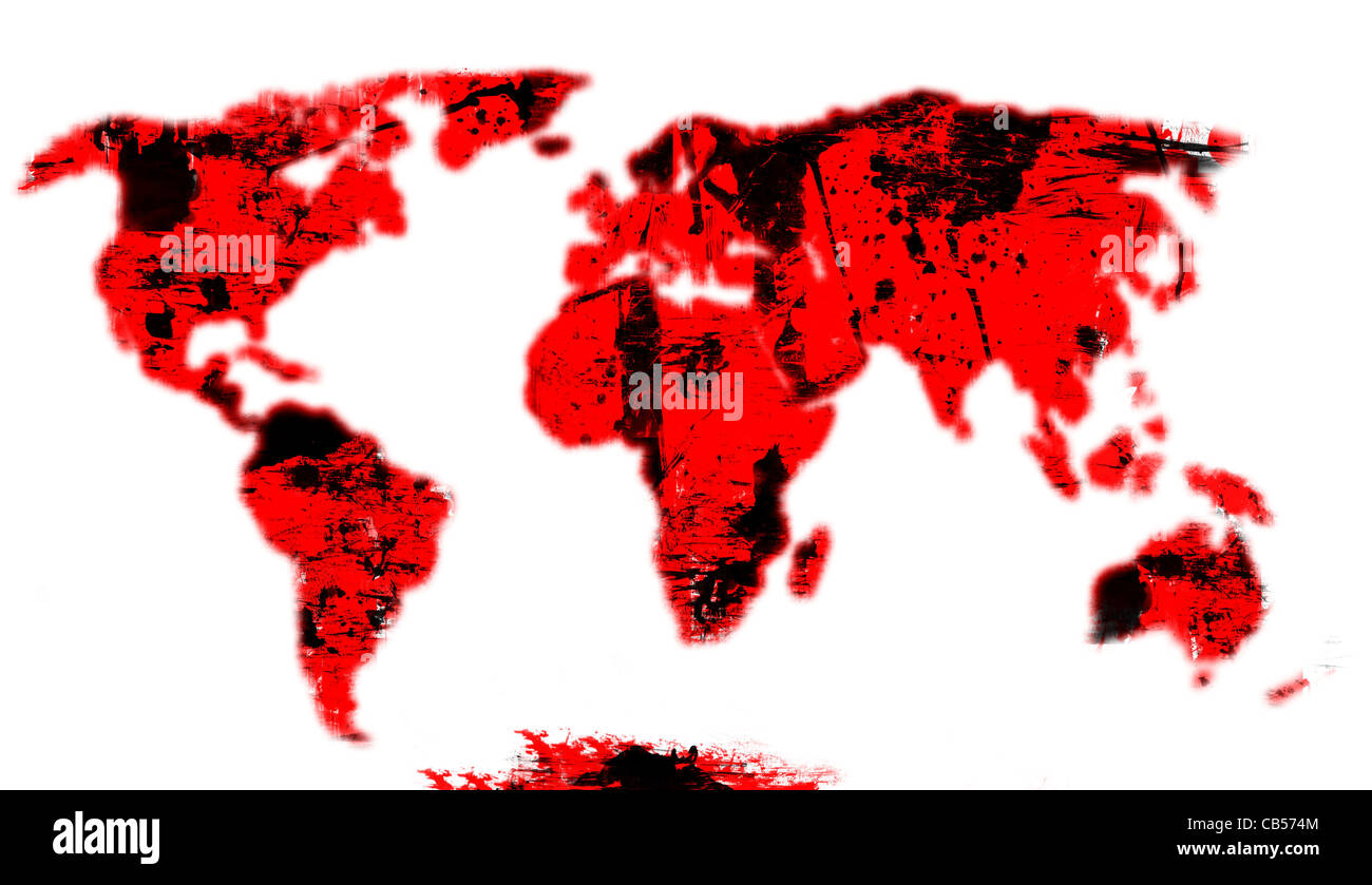 Carte du monde - les continents - en grunge style Banque D'Images