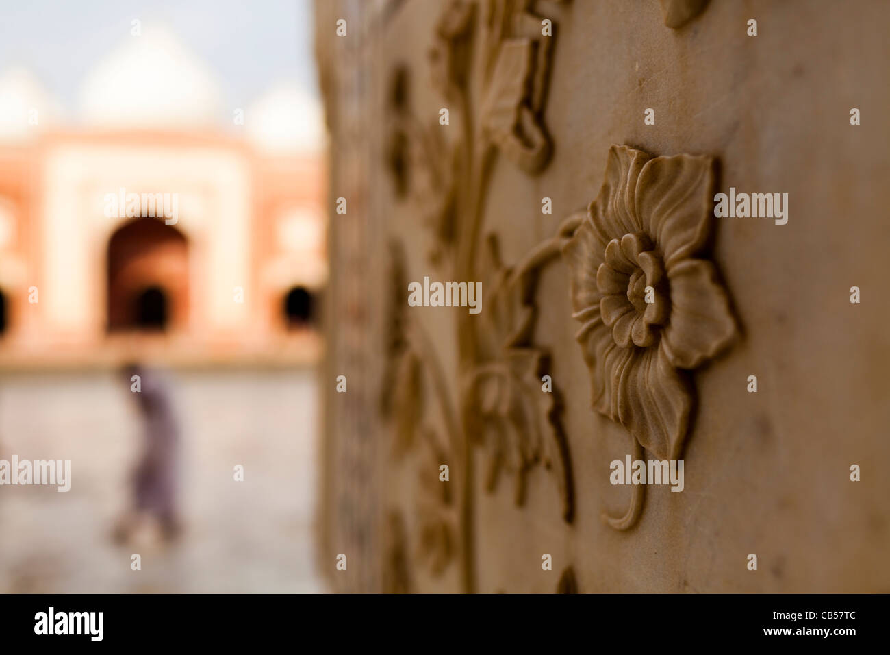 Monument Taj Mahal Palace sculpture détail fleur Banque D'Images