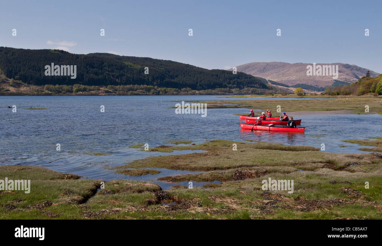 Formation canoë sur le loch Sunart, Highlands Banque D'Images