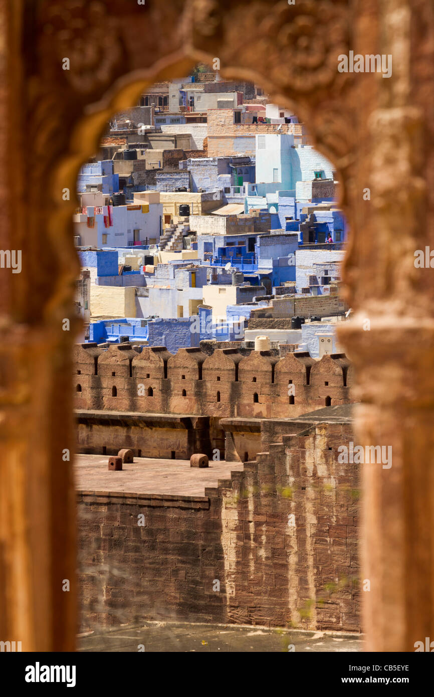 La magnifique Mehrangarh Fort dans la ville de Jodhpur, Rajasthan, Inde. Banque D'Images