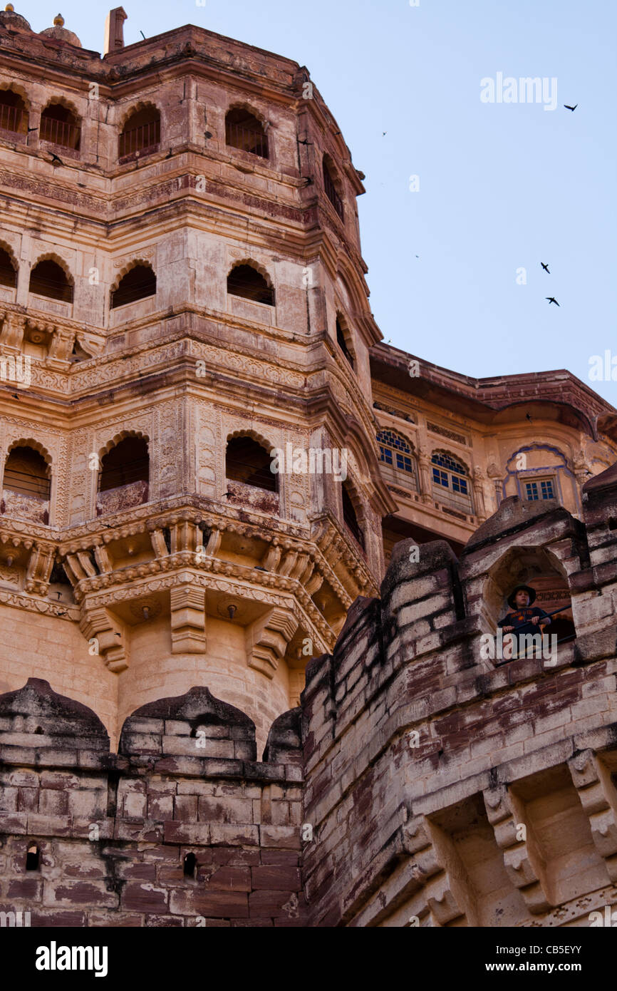 La magnifique Mehrangarh Fort dans la ville de Jodhpur, Rajasthan, Inde. Banque D'Images