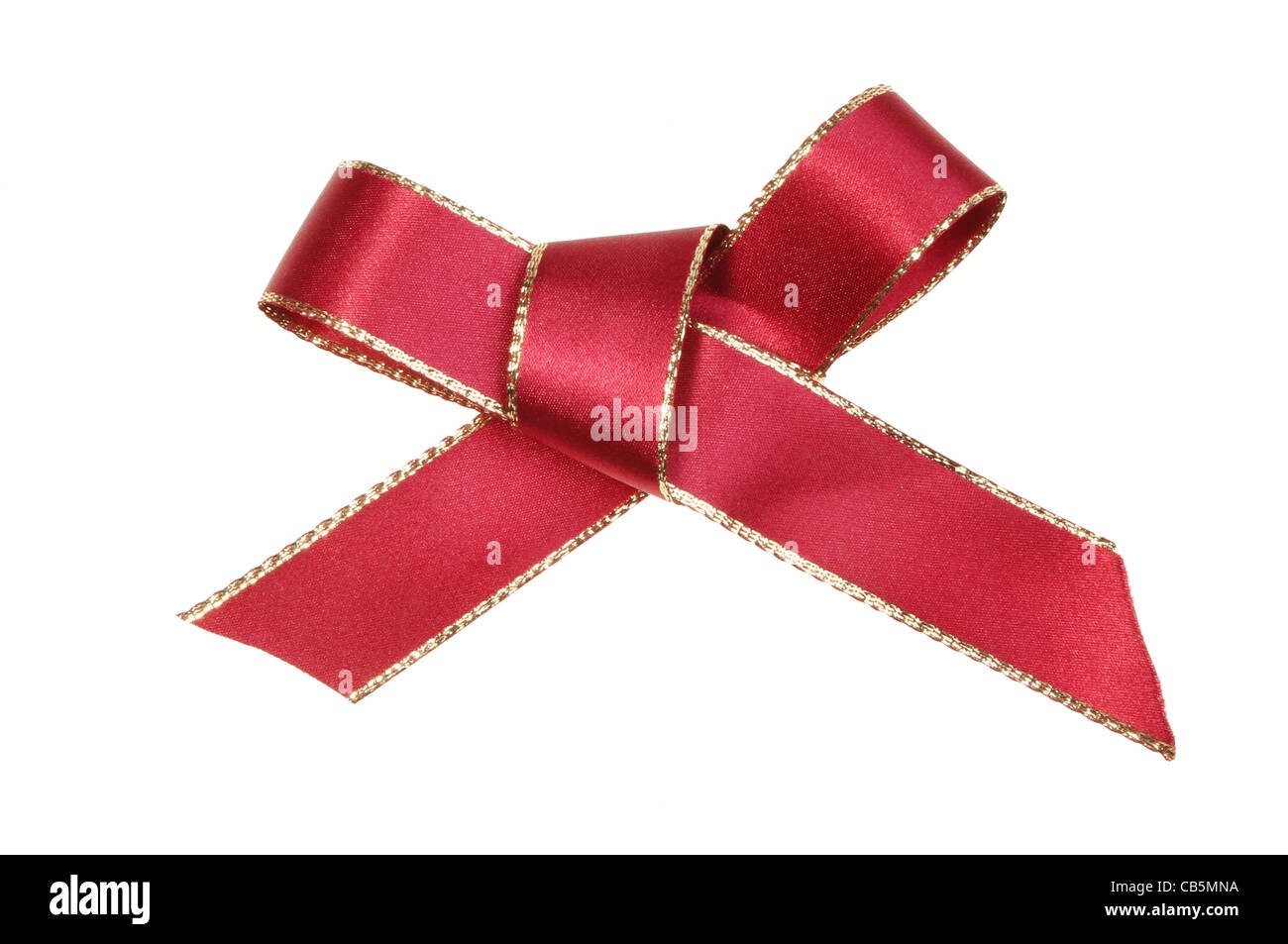 Ruban rouge bordée d'or bow isolated on white Banque D'Images