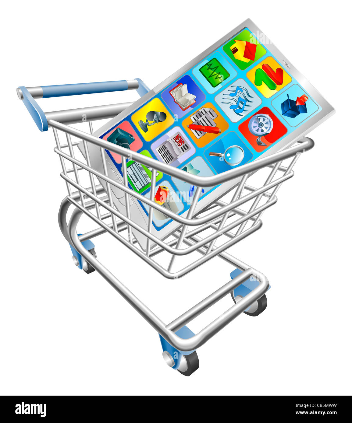 Une illustration d'une smart mobile phone or tablet PC dans votre panier trolley Banque D'Images