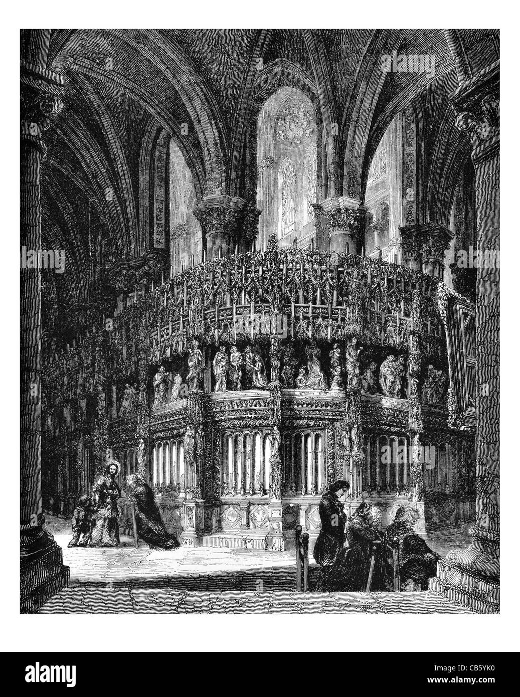 Cloître de la chorale de l'église cathédrale de Chartres Religion religieux Dieu Jésus Christ le messie culte prière : priez pulpit Banque D'Images