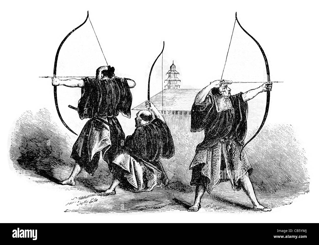 Le Kyudo Kyūdō flèche arc Tir à l'art martial japonais archer complet soldat militaire armée Période flèches archers guerrier Banque D'Images