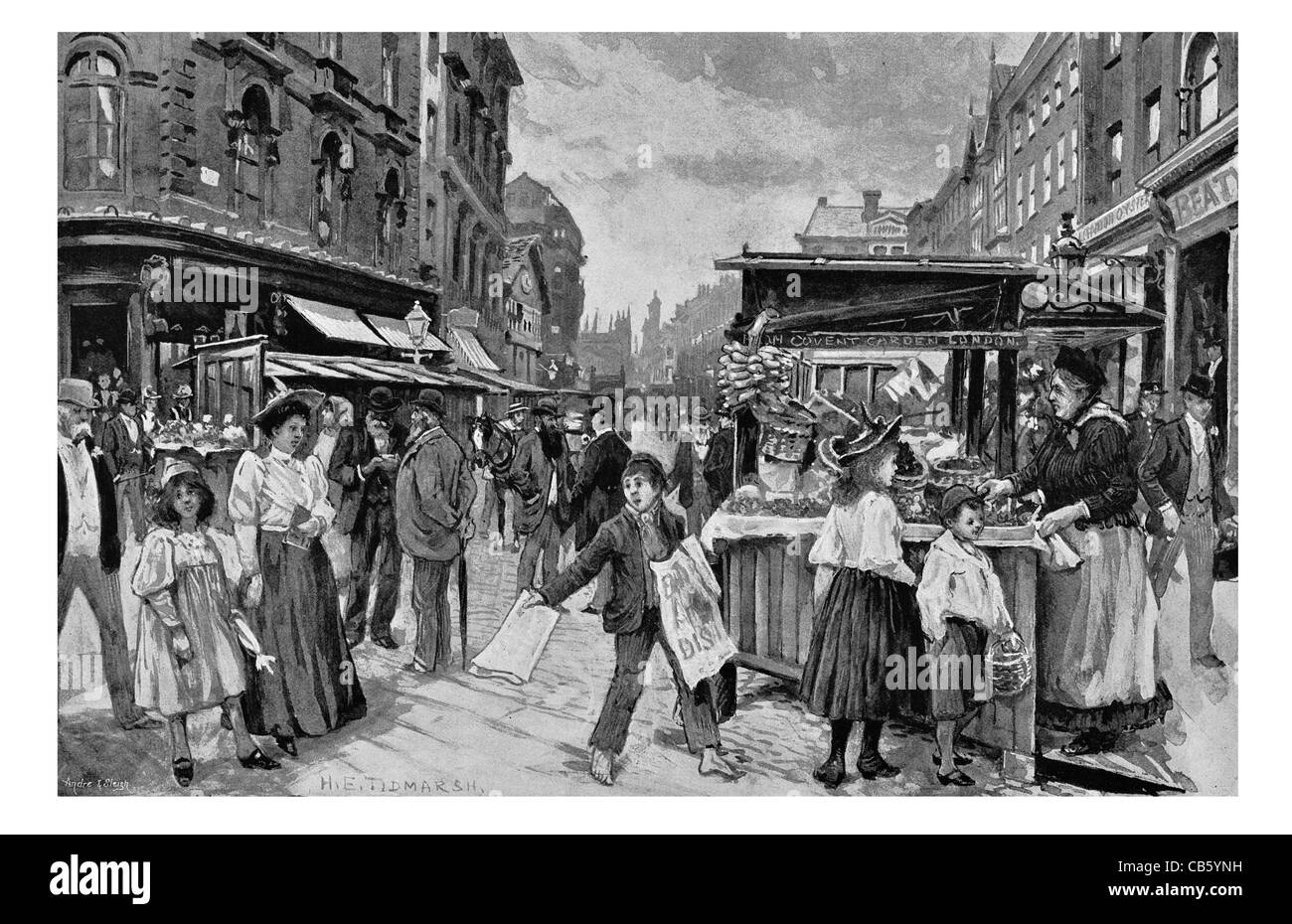 Place de marché Market Street Piccadilly Mosley Street route A6 calèche shopping boutiques shop commerce de détail commerce de marché Banque D'Images
