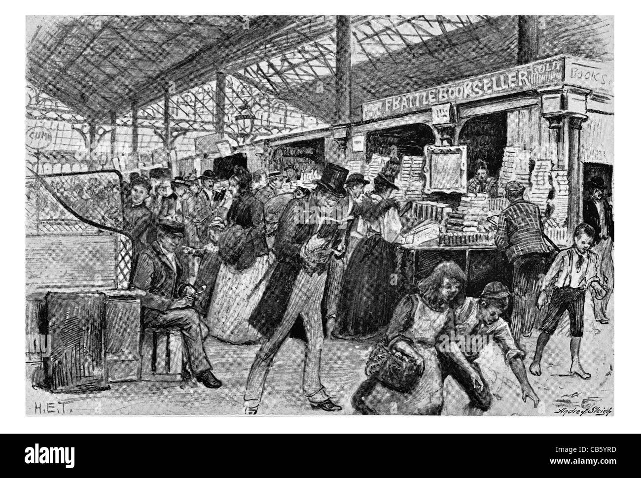 Dans Bookstalls Shudehill marché les marchés commerciaux commerciaux produisent la vente vendre acheter acheter shop shopping stand décrochage merchant Banque D'Images