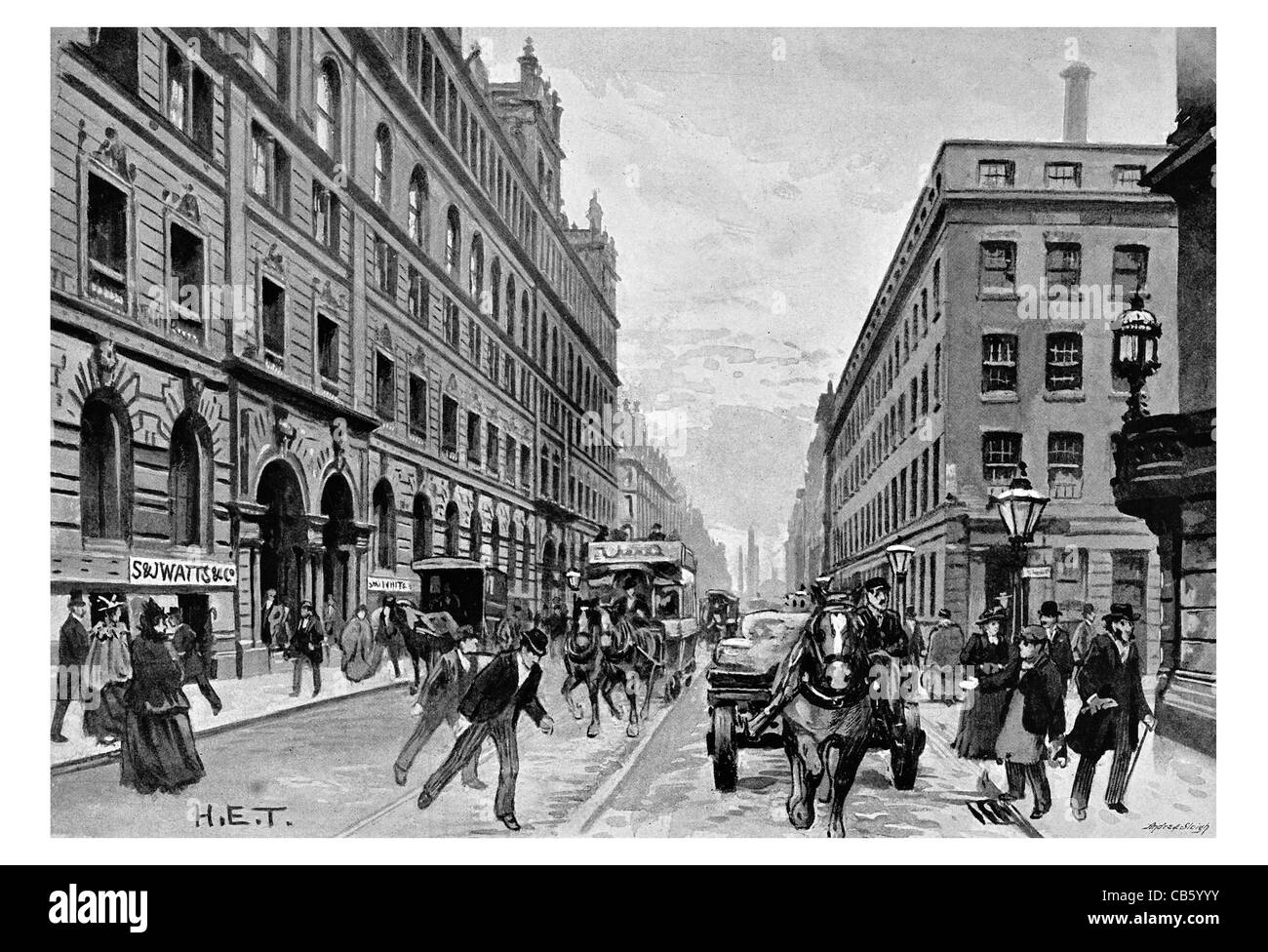 Portland Street warhouses de MM. Watts et Co. et MM. Henry warehouse la calèche route bus crossing Banque D'Images