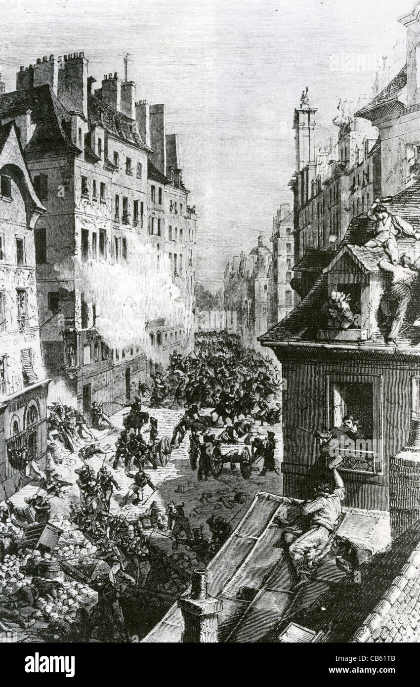 Révolution française Juillet 1830 - combats dans le faubourg Saint-Antoine, Paris Banque D'Images
