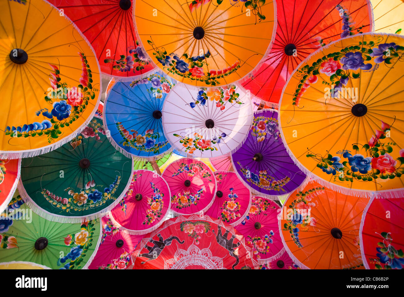 La Thaïlande, Chiang Mai, affichage à l'Umbrella Borsang Village Banque D'Images La Thaïlande, Chiang Mai, affichage à l'Umbrella Borsang Village Banque D'Images