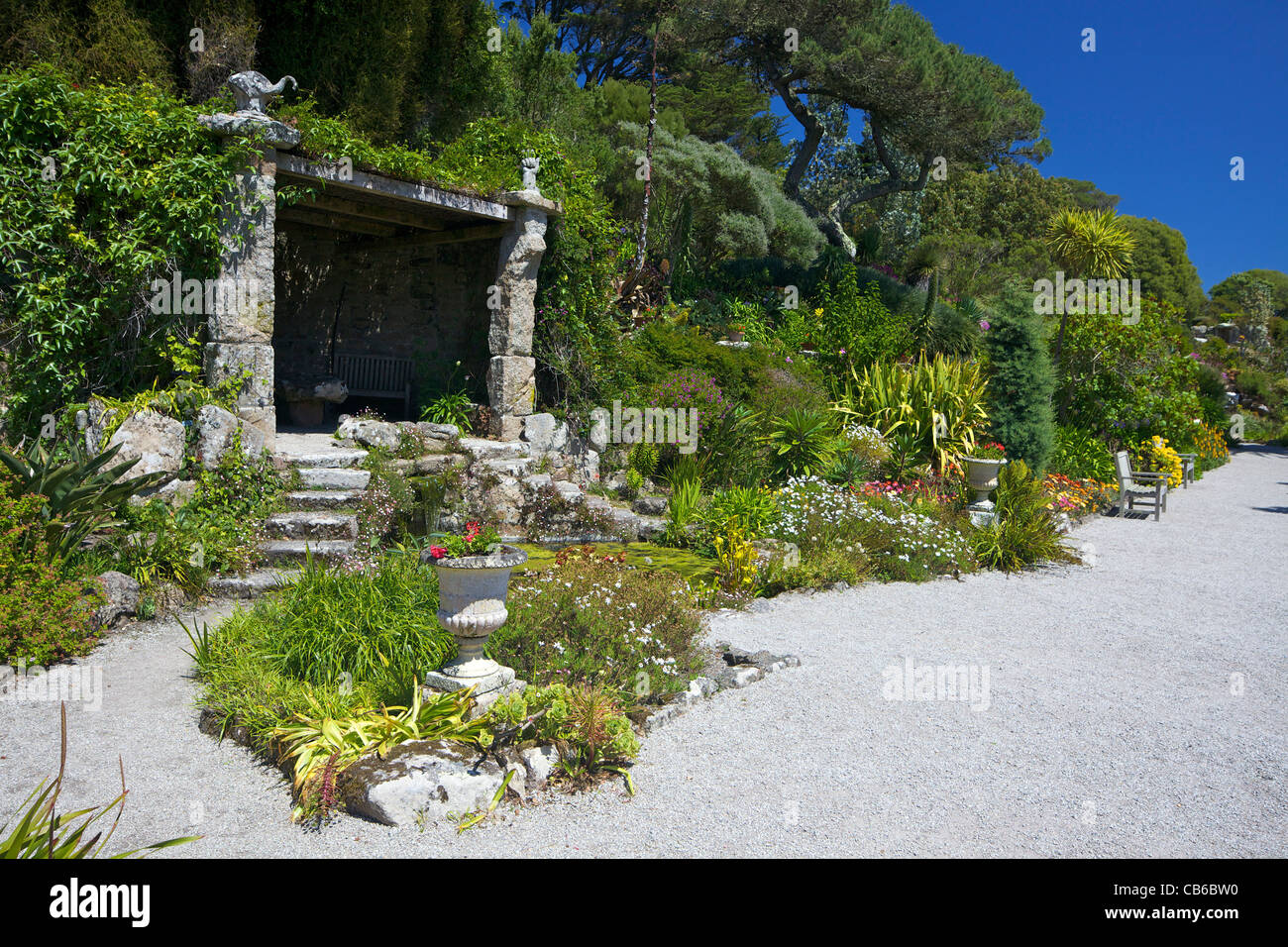 Sous-tropicales, jardins de l'abbaye de l'île de Tresco, Penzance, Cornwall, England, UK, Royaume-Uni, GO, Grande-Bretagne, Banque D'Images