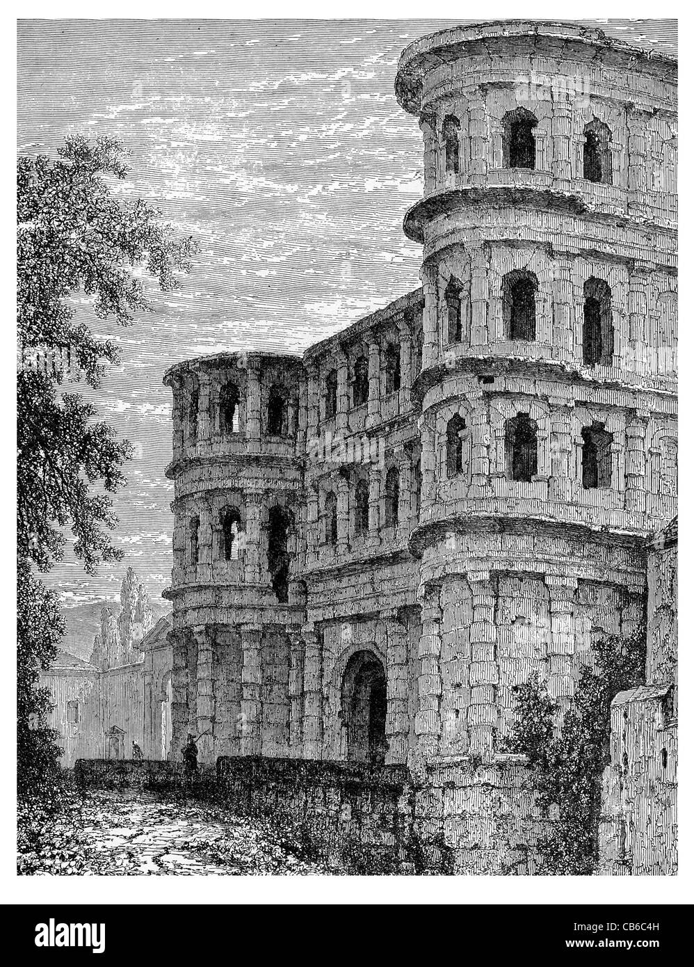 L'entrée arrière Treves Porta Nigra de Trèves, ville romaine Site du patrimoine mondial de l'Allemagne Banque D'Images