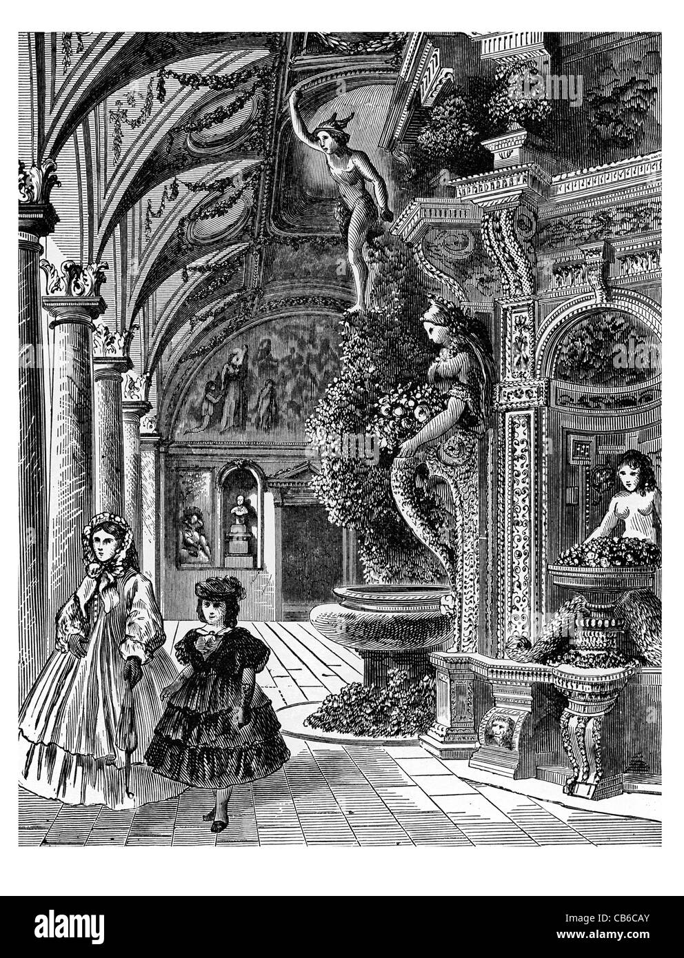 L'Ermitage art gallery sculpture statue d'affichage des colonnes dame dorer fontaine grand design UK Angleterre Anglais Banque D'Images