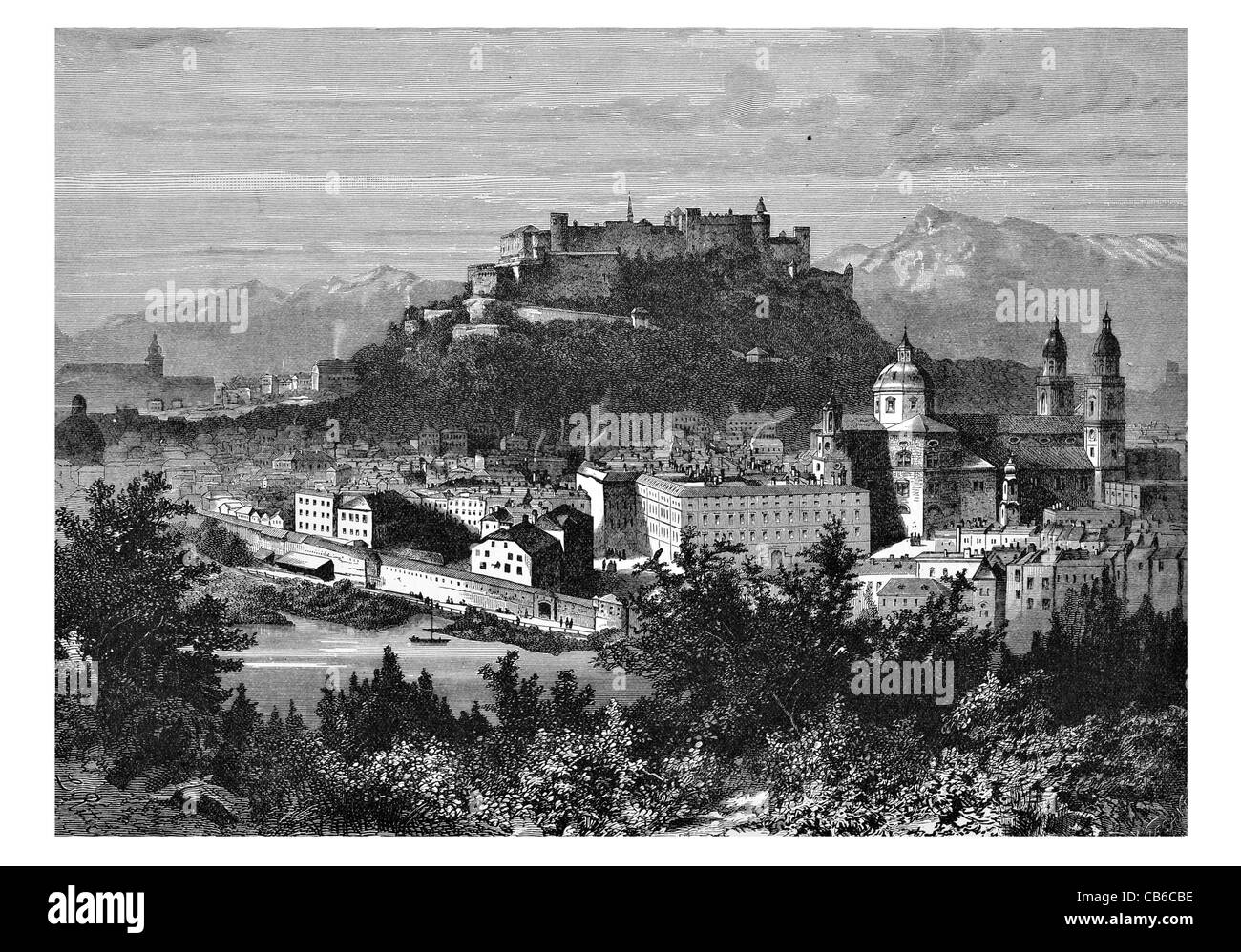 Le Château de Hohensalzburg Forteresse Salzbourg Autriche montagne Festungsberg haute cathédrale baroque ville city river Banque D'Images