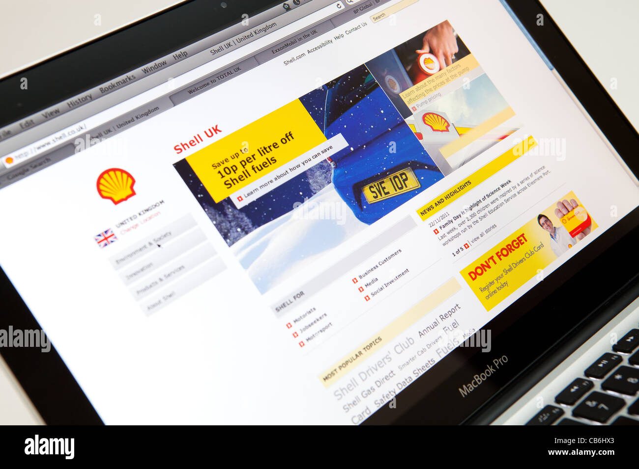 Le site web du carburant Shell UK capture d'écran de la page web Banque D'Images
